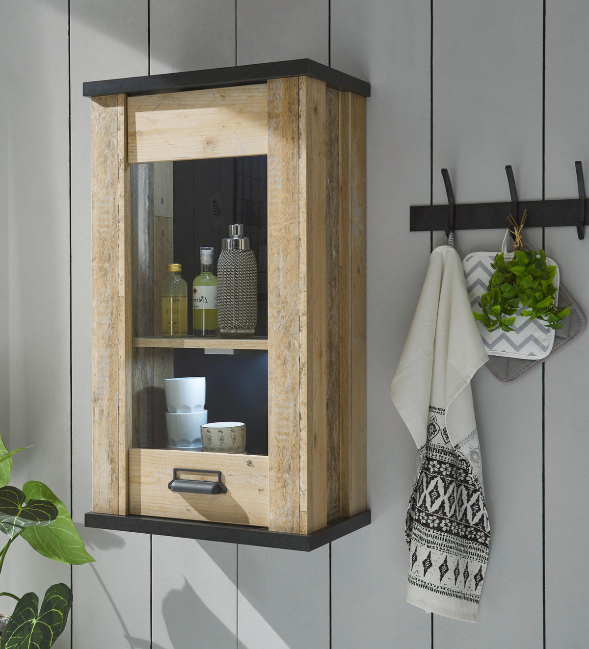 KÜCHENOBERSCHRANK Used Wood, anthrazit 50 cm, Hängeschrank mit Soft-Close - Anthrazit/Schwarz, Glas/Holzwerkstoff (50/90/31cm) - Furn.Design