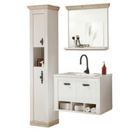 BADKOMBINATION Pinie weiß, Oslo Pinie, Landhaus Badmöbel Set 4-tlg. hängend MIT Waschbecken 143 x 200 cm - Anthrazit/Weiß, Holzwerkstoff/Metall (143/200/46cm) - Furn.Design