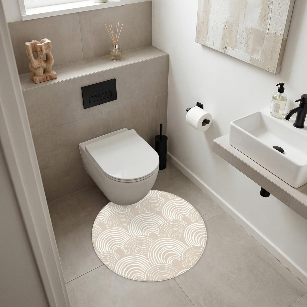 KOUPELNOVÁ PŘEDLOŽKA Vlny - Textura - Béžová 70x70 cm - kašmírová, textil/plast (70/70cm) - OnlyWow