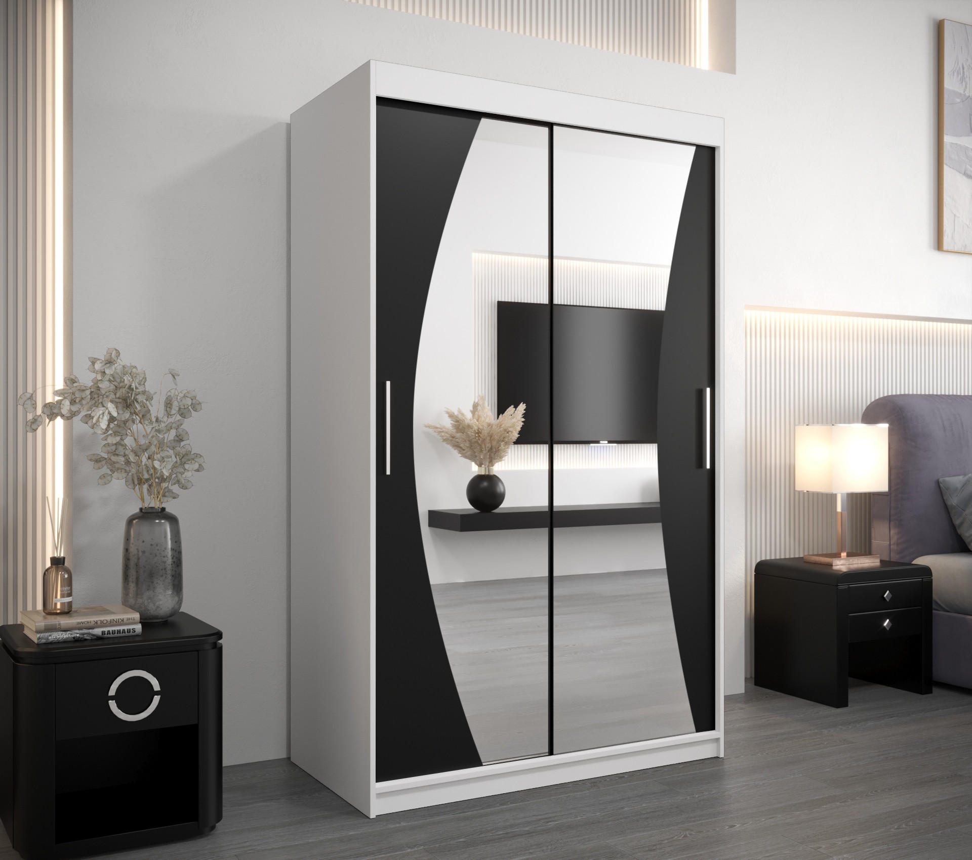 SCHWEBETÜRENSCHRANK 200/120/62 2-türig - Silberfarben/Schwarz, Holz/Kunststoff (120/200/62cm) - Abiks Möbel