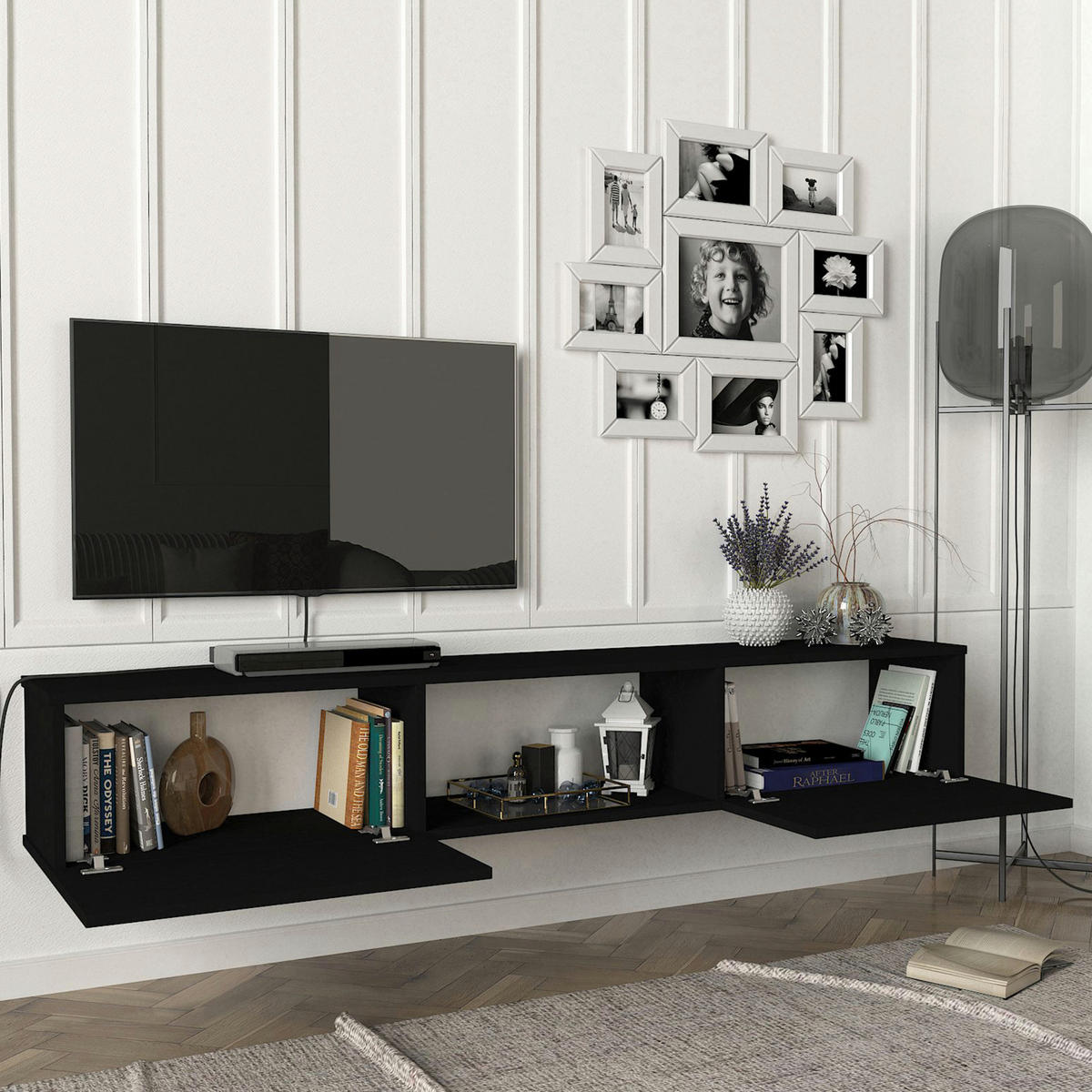 TV-ELEMENT Paltamo - Schwarz, Holzwerkstoff (180/29.5/31cm) - [en.casa]