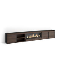 LOWBOARD, Dunkler Eiche und Schwarz, 315/35/50cm, Kamin mit Feuereffekt XXL - Dunkelbraun, Holzwerkstoff (315/50/35cm) - Skraut Home