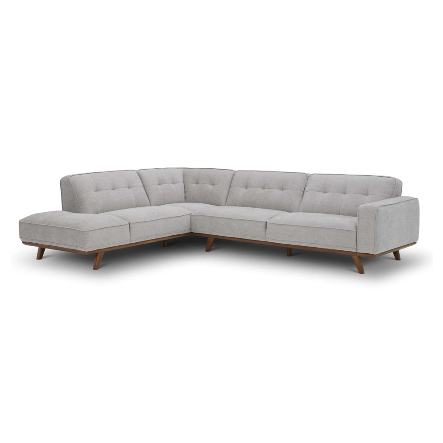 ECKSOFA York Grau 5-Sitzer Stoff - Grau, Holz (95/206cm) - Concept Usine