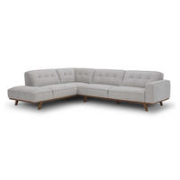 ECKSOFA York Grau 5-Sitzer Stoff - Grau, Holz (95/206cm) - Concept Usine