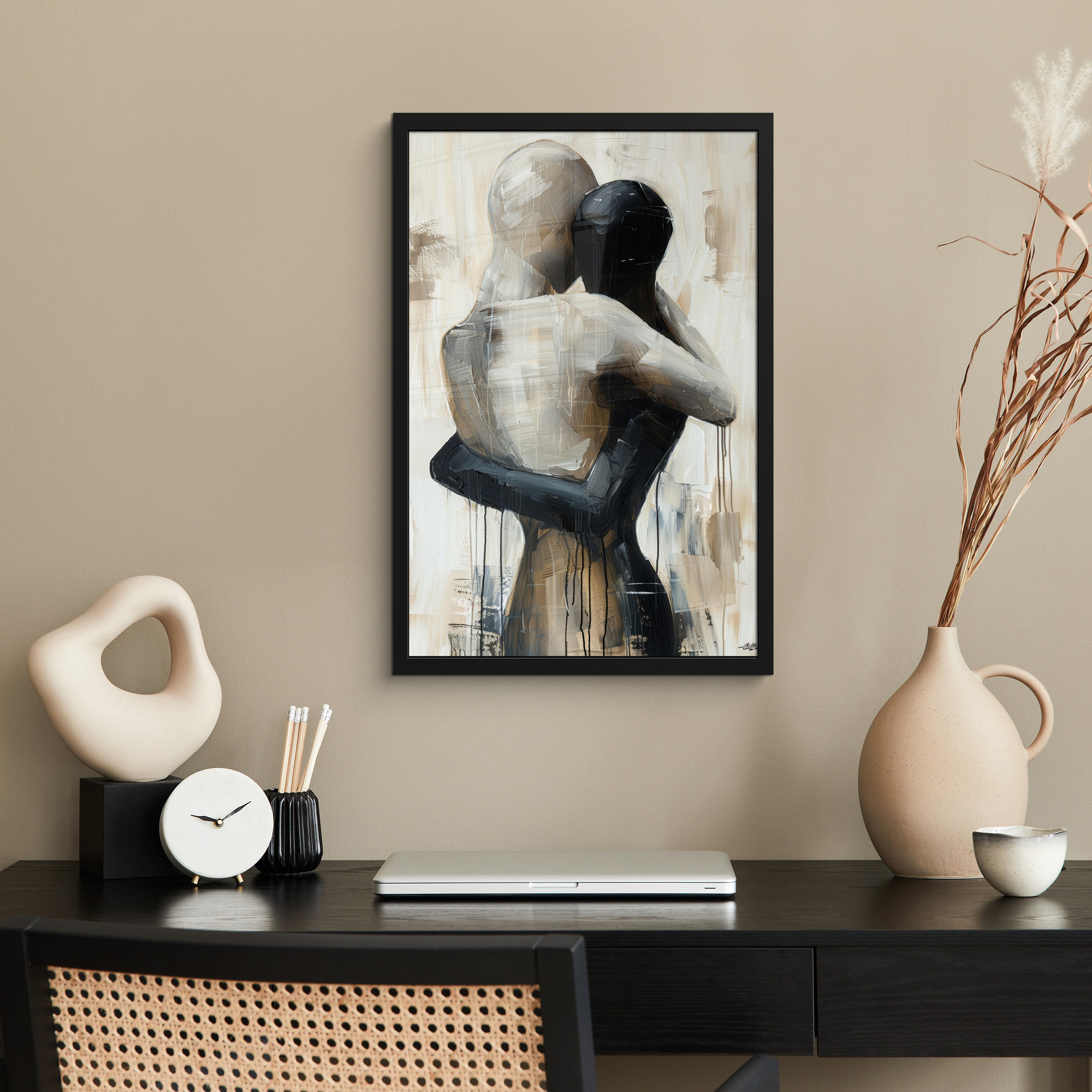 GERAHMTES BILD Abstrakt - Liebe - Schwarz und weiß - Modern 40x60 cm - Schwarz, Papier (40/60cm) - MuchoWow