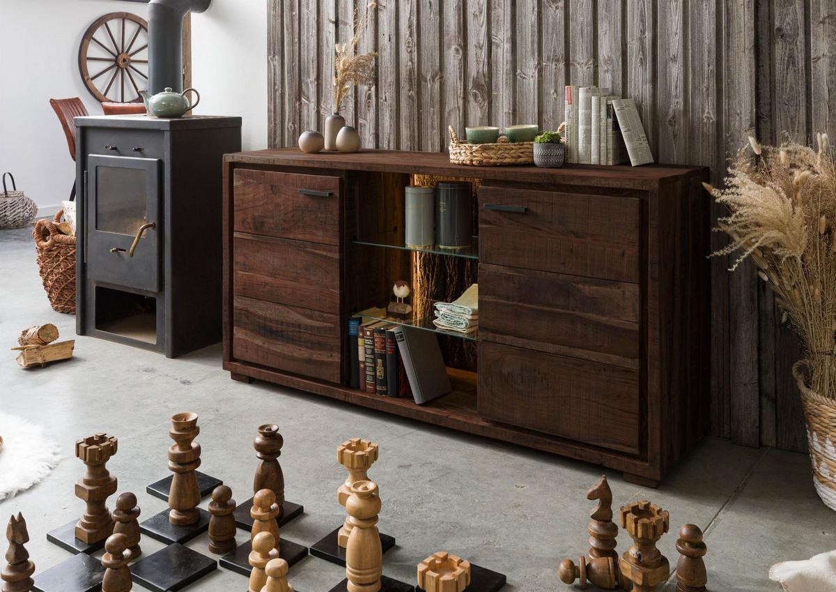 SIDEBOARD Akazie 145x40x78 dunkelbraun lackiert BARK #200 - Dunkelbraun, Holz (145/78/40cm) - Massivmoebel24