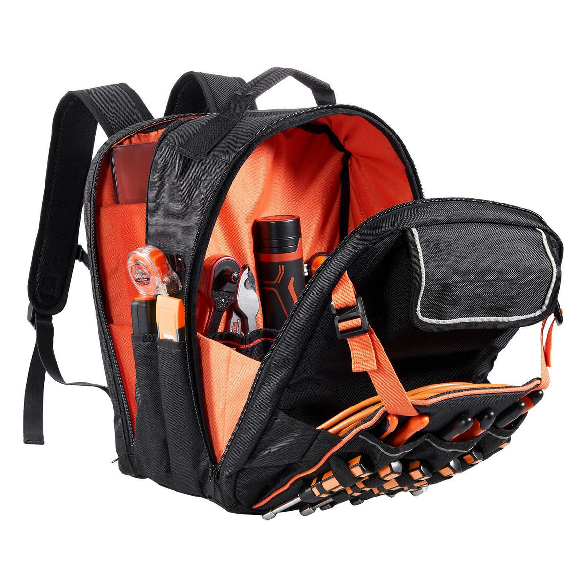 WERKZEUGTASCHE Profi Werkzeugrucksack 45 Taschen mit Laptopfach und verstärktem Stoffboden - Naturfarben, Metall (10/10/10cm) - Raelunyi
