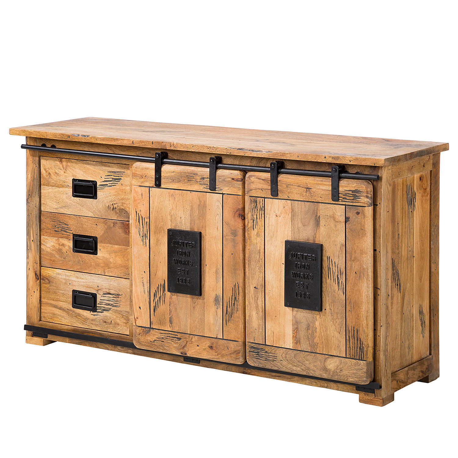 SIDEBOARD - Mango massiv / Eisen - Mango / Schwarz - Braun, Holz/Metall (150/80/45cm) - home24