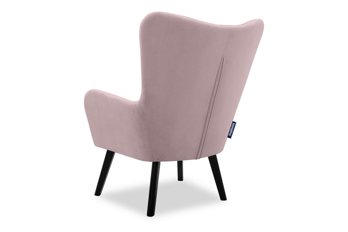 OHRENSESSEL GADI Velourstoff, Rosé - Pink/Schwarz, Holz/Textil (76/100/78cm) - KONSIMO®