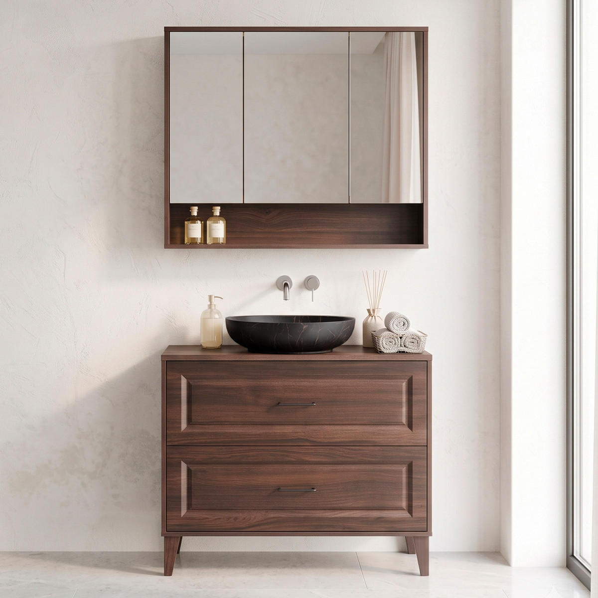 BADMÖBEL 100cm Moka 2er-Set Holz - Braun, Holzwerkstoff (100/84.5/46cm) - Petits-meubles