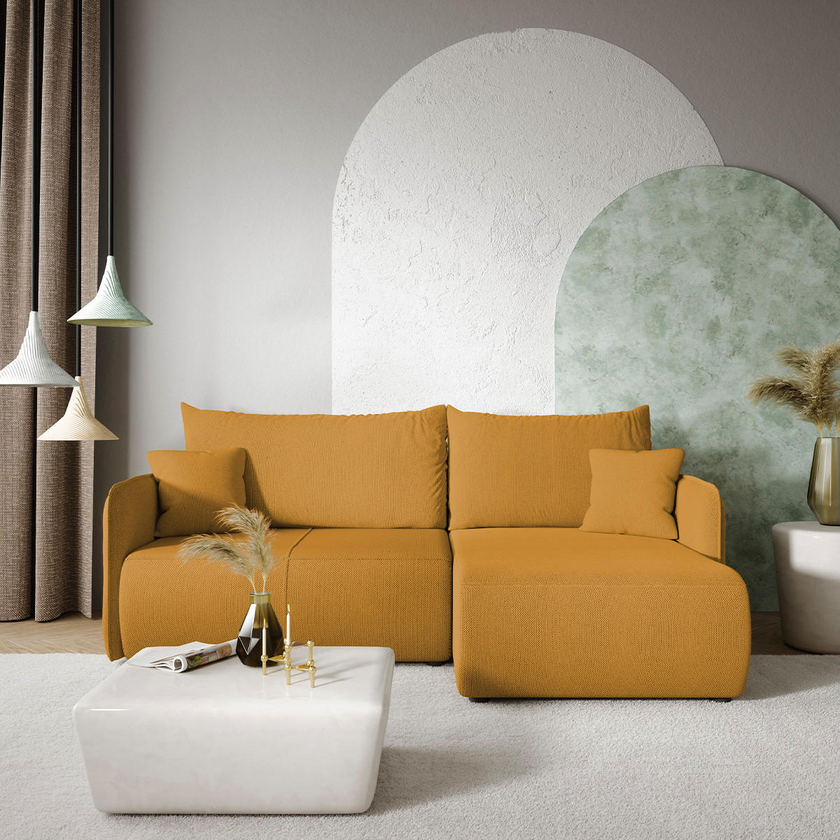 ECKSOFA Claudio 3 Sitzplätze Senfgelb - Gelb, Holz (207/148cm) - Petits-meubles