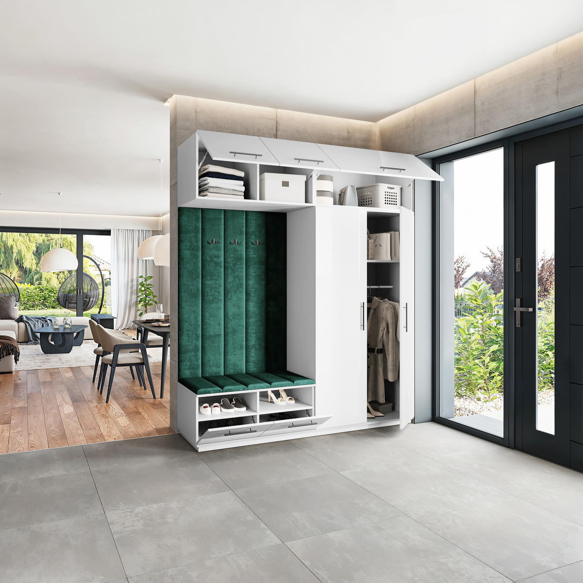 GARDEROBENSCHRANK REMA 200/240/60 cm Modern Garderobe-Set Weiß - Weiß/Grün, Holzwerkstoff (200/240/60cm) - MASSENO