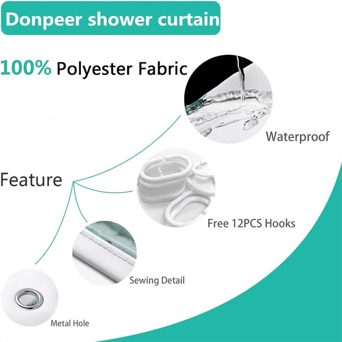 DUSCHVORHANG Schnell Trocknend 100/200 cm Polyester Wasserabweisend mit 6 Haken - Multicolor, Kunststoff (100/200cm) - MCBOSON