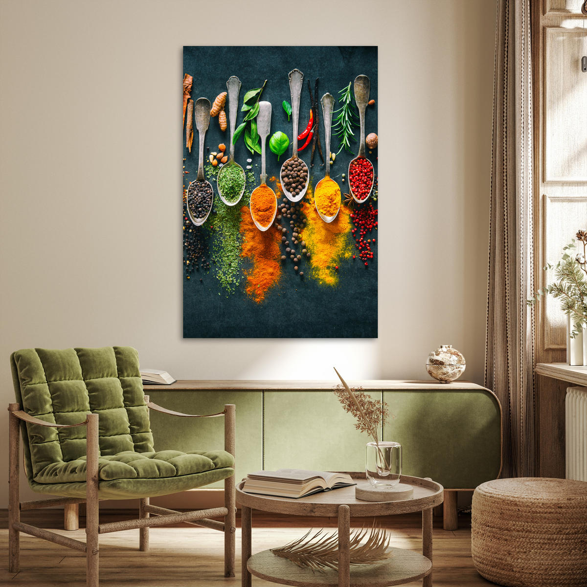 POSTER Kräuter - Gewürze - Löffel 80x120 cm - Currygelb, Papier (80/120/0.1cm) - MuchoWow