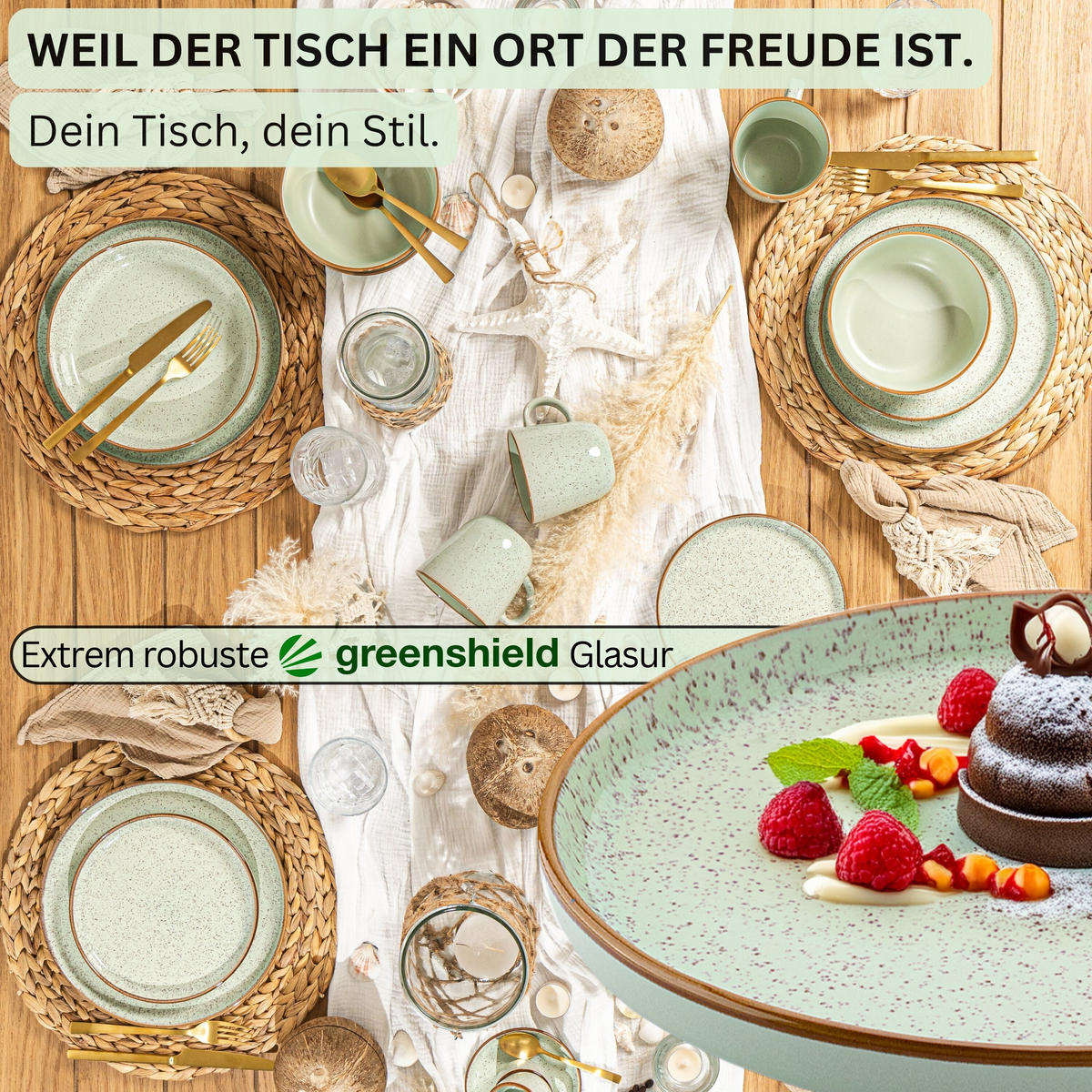 KOMBISERVICE RIO MINZE - 20-teilig aus Steingut - Grün, Keramik (44/45/54cm) - Sänger