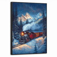 LEINWAND Bilder mit Rahmen - Zug - Weihnachten - Schnee - Weihnachtszug - 70x100 - Anthrazit, Textil (70/100cm) - MuchoWow