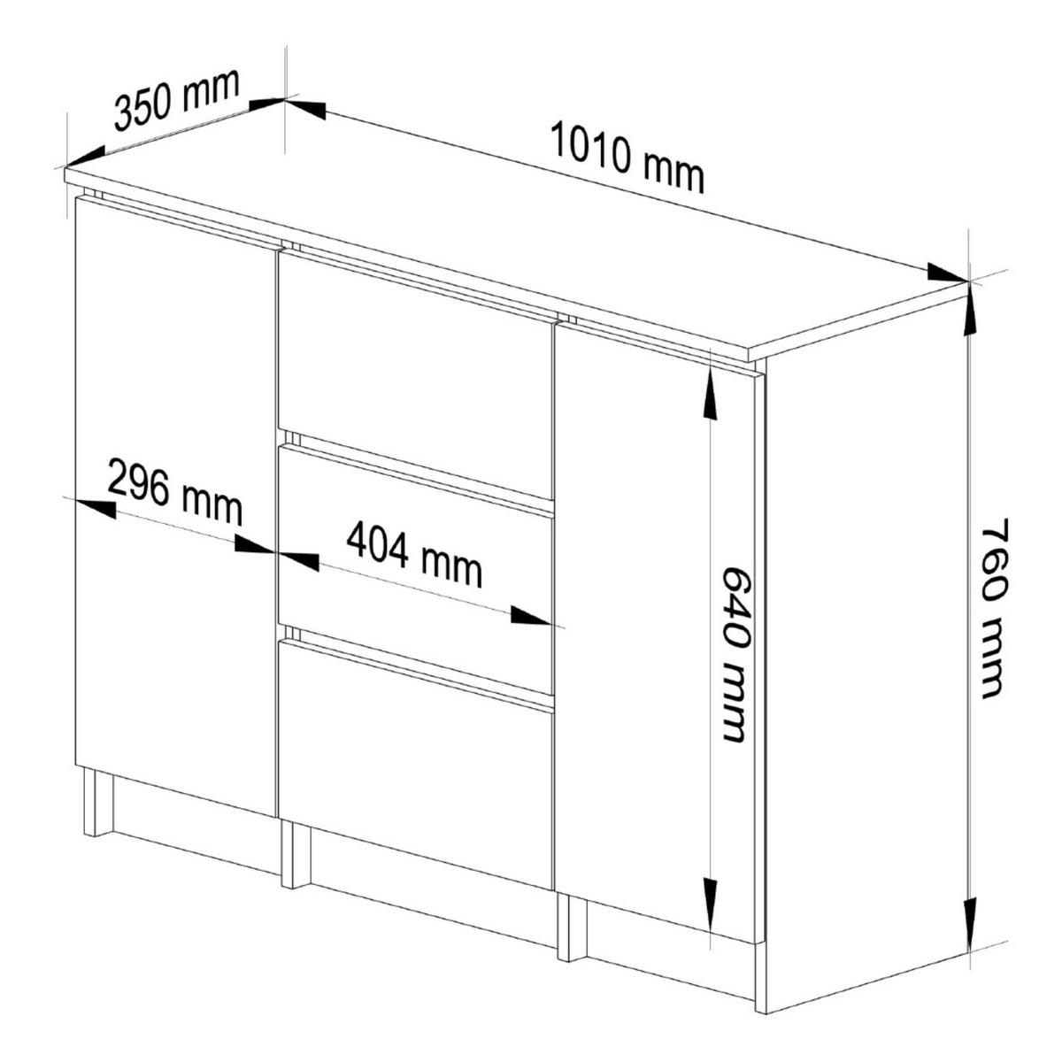 KOMMODE K100 3 Schubladen, 101x76x35 cm, Sonoma-Weiß - Weiß/Sonoma Eiche, Holz (101/76/35cm) - Milordbikes