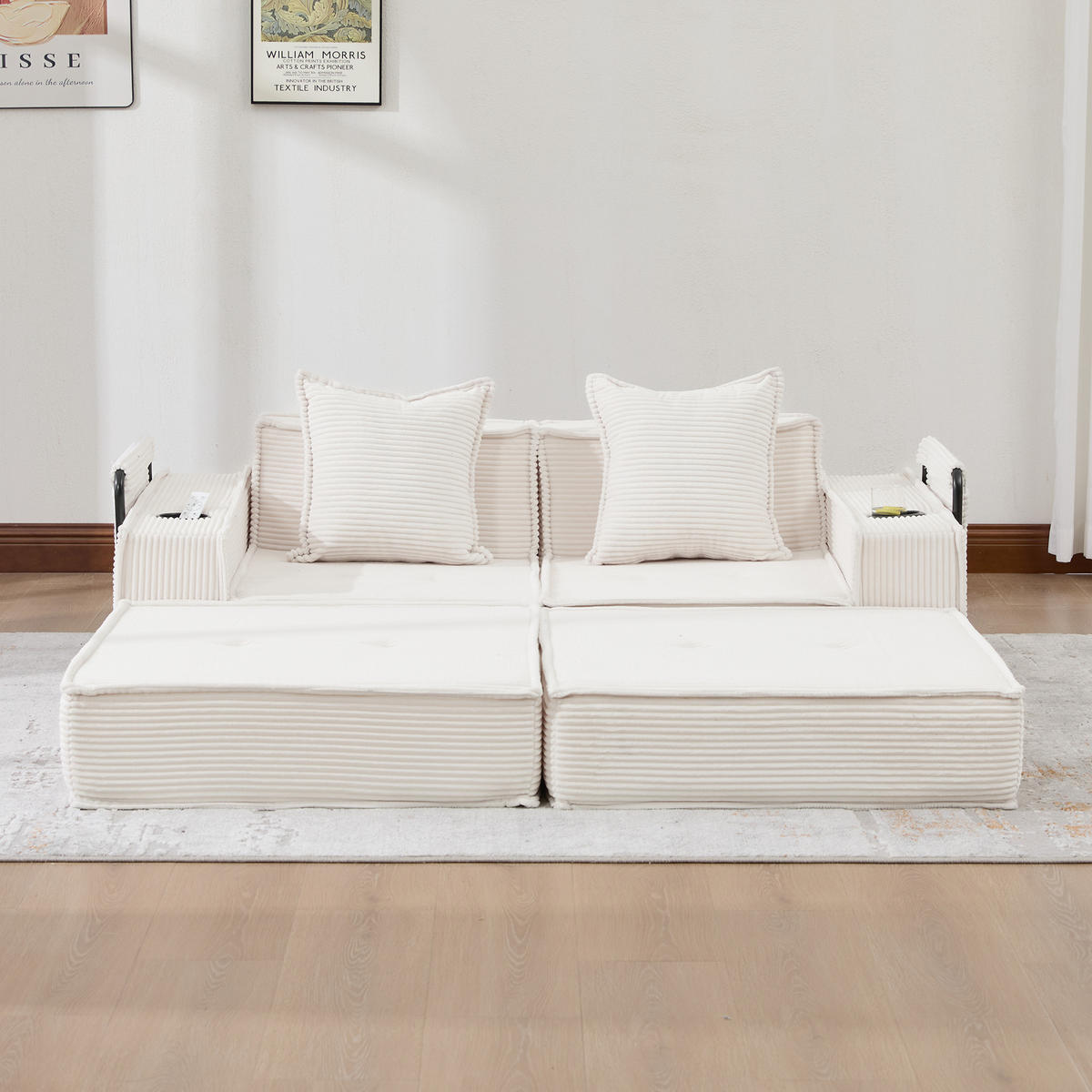 SCHLAFSOFA 162/78/66 cm Beige Cord mit seitlichem Stauraum und Getränkehaltern - Beige, Textil (162/66/78cm) - Oxeza
