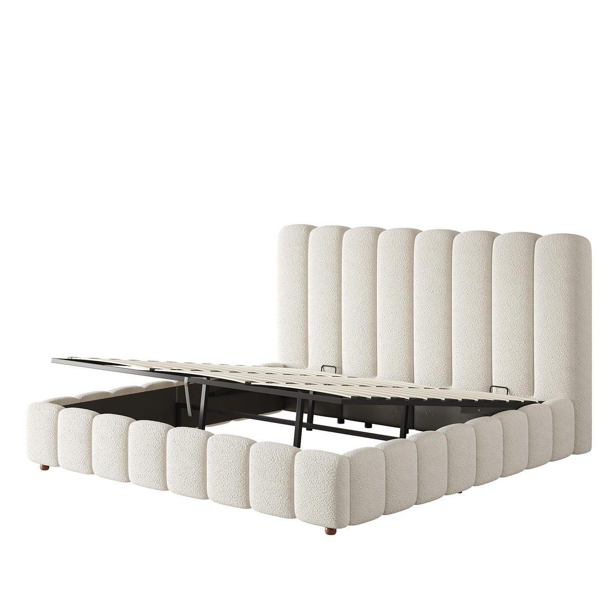 POLSTERBETT 180x200cm Hydraulisch Stauraumbett Bouclé Weiß - Weiß, Textil (180/200cm) - FLIEKS
