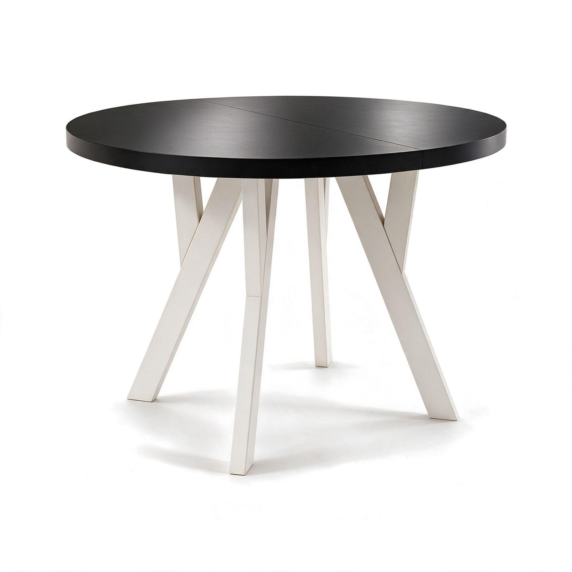 ESSTISCH ausziehbar rund ATO, 90-190 cm, Schwarz, weiße Holzbeine - Schwarz/Weiß, Holzwerkstoff/Buchenholz (90/90/77cm) - VENASI MÖBEL