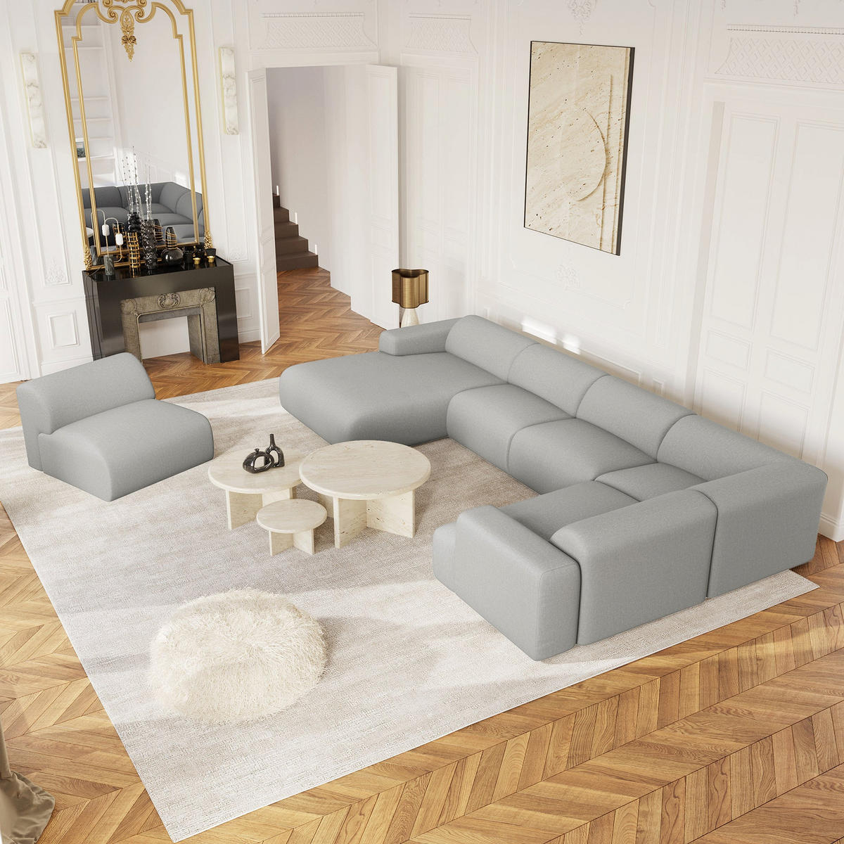 PANORAMA-SOFA Tissu tramé Hellgrau 354cm - Hellgrau/Grau, Textil (354/73/200cm) - Sia Home