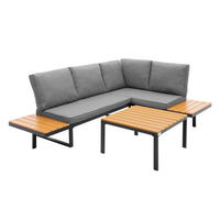 GARTENMÖBEL SET 3 tlg in Grau-Holzoptik mit Stahlgestell - Braun/Grau, Textil/Metall - ML-DESIGN