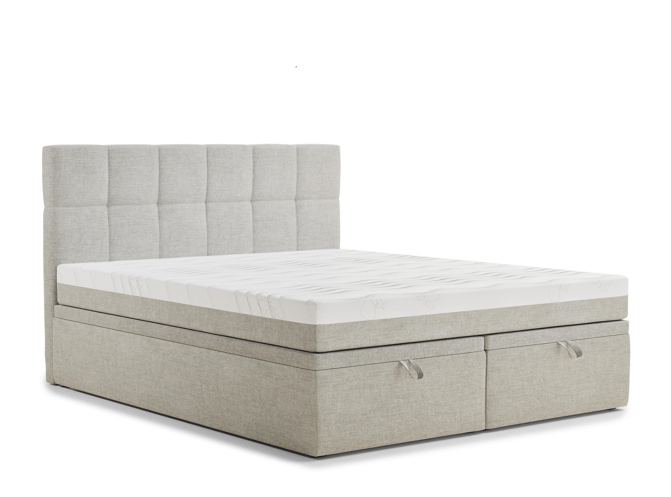 BOXBETT 140/200 cm Gotu M, in Hellgrau, Matratze, gepolstertes Kopfteil, Bettkasten, H3 = fest - Hellgrau/Schwarz, Holz/Holzwerkstoff (140/200cm) - Maison de Reve