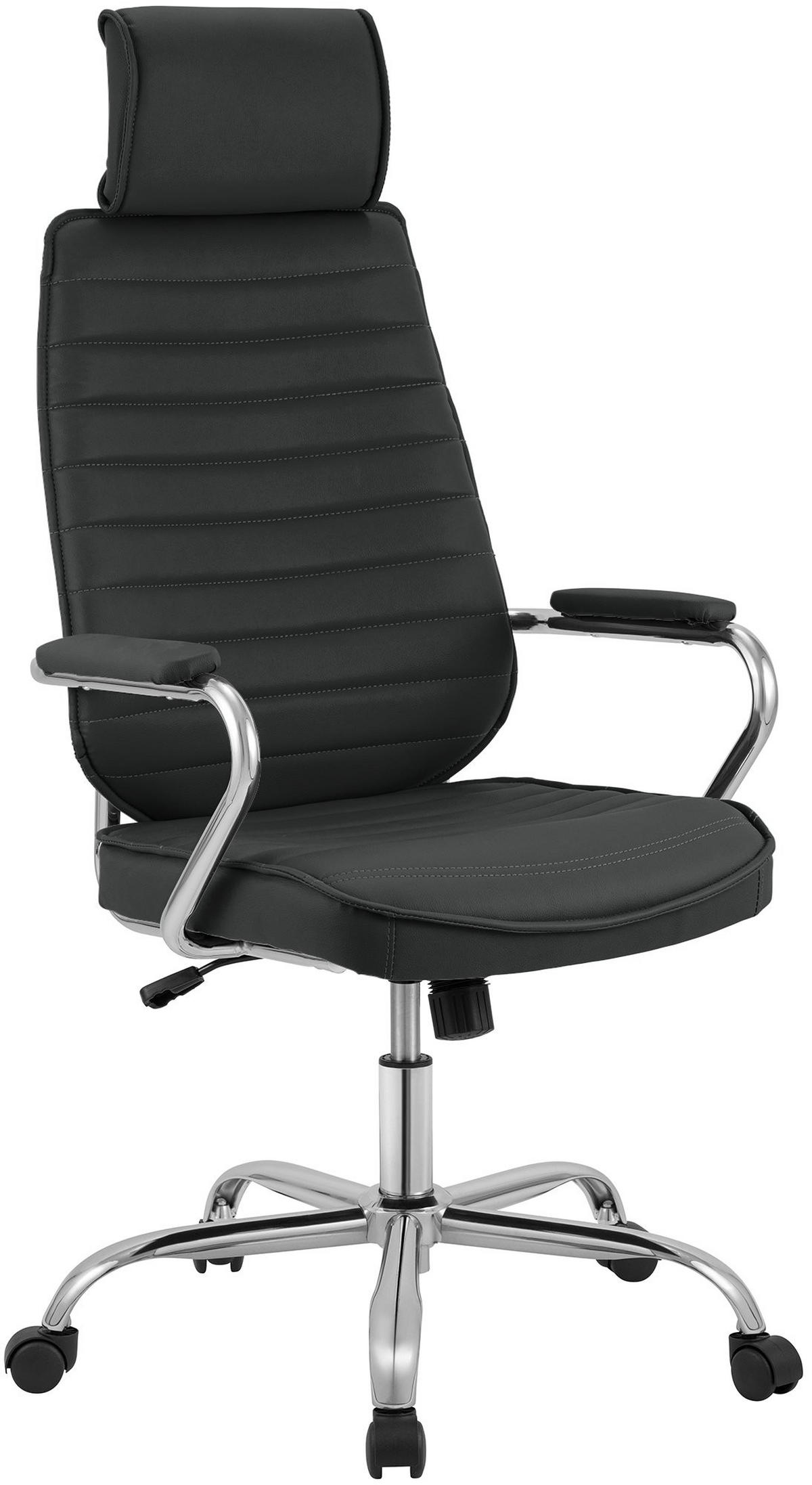 CHEFSESSEL Lederlook Schwarz - Chromfarben/Schwarz, Textil/Metall (60/117/67cm) - CLP