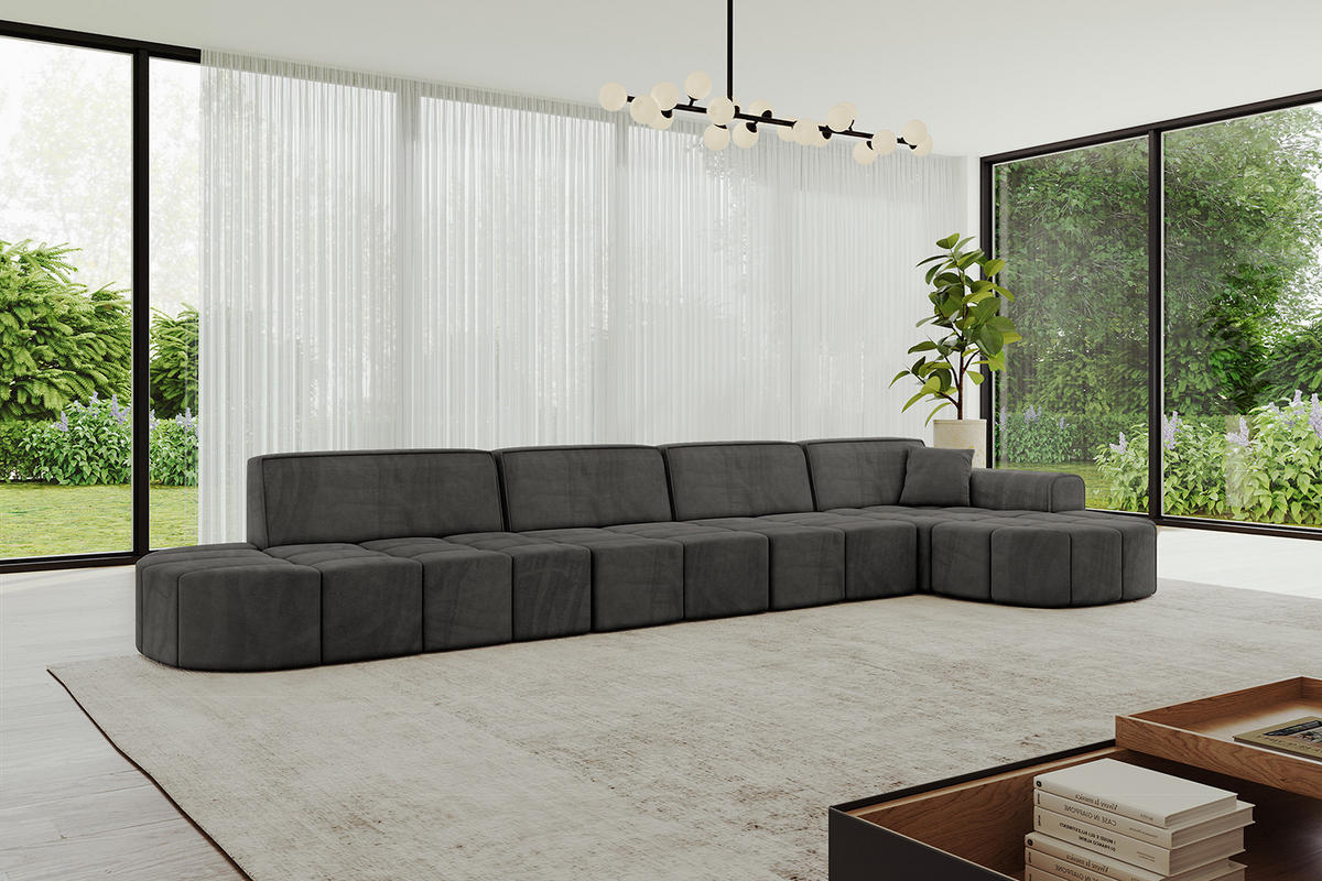 ECKSOFA Ottomane Rechts LIVO-L3 - 422x173x79,5 cm Dunkelgrau - Dunkelgrau, Holzwerkstoff/Textil (422/173cm) - ALTDECOR