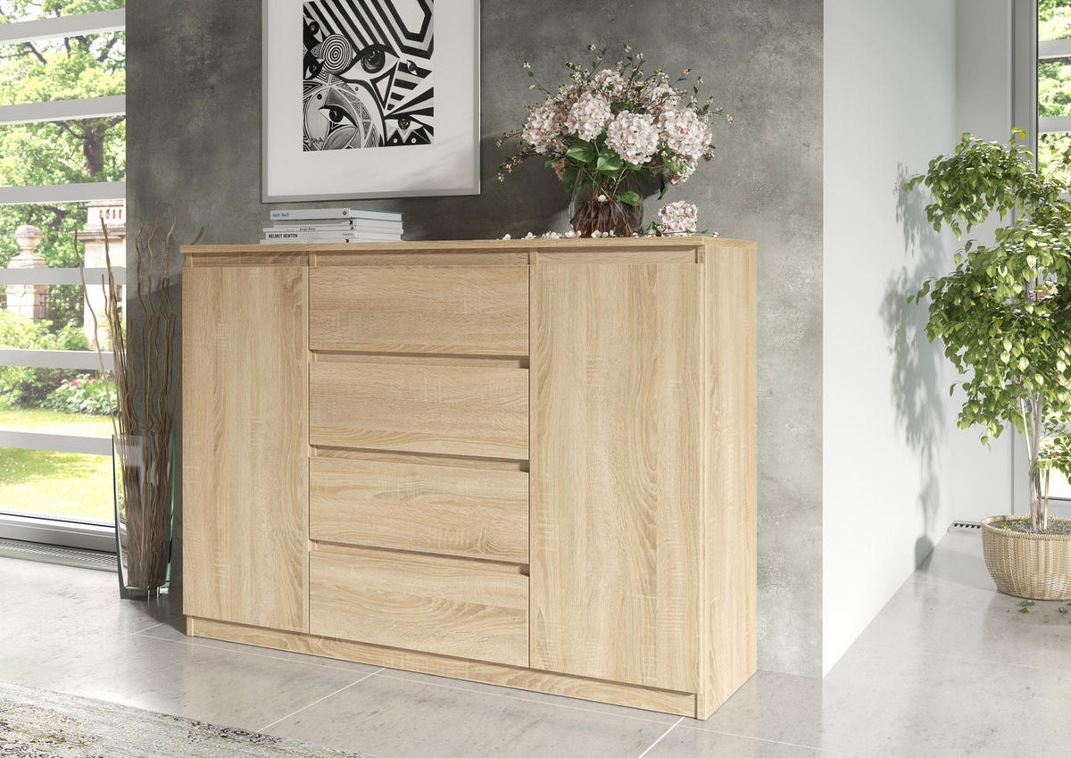 KOMMODE NUDO 138,5/101,5/39cm mit 4 Schubladen 2 Türen Sonoma Eiche - Sonoma Eiche, Holzwerkstoff (138.5/101.5/39cm) - MASSENO