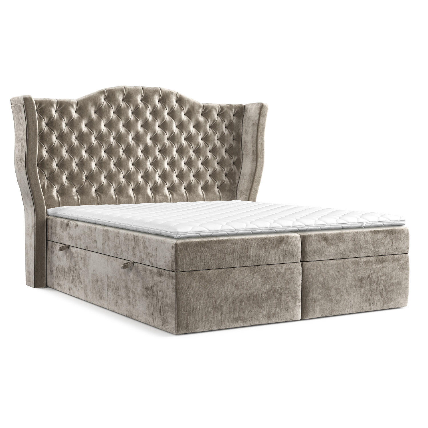 BOXBETT Royal Beige 200/200 cm im Chenille-Stoff - Beige/Schwarz, Holz/Holzwerkstoff (200/200cm) - Maison de Reve