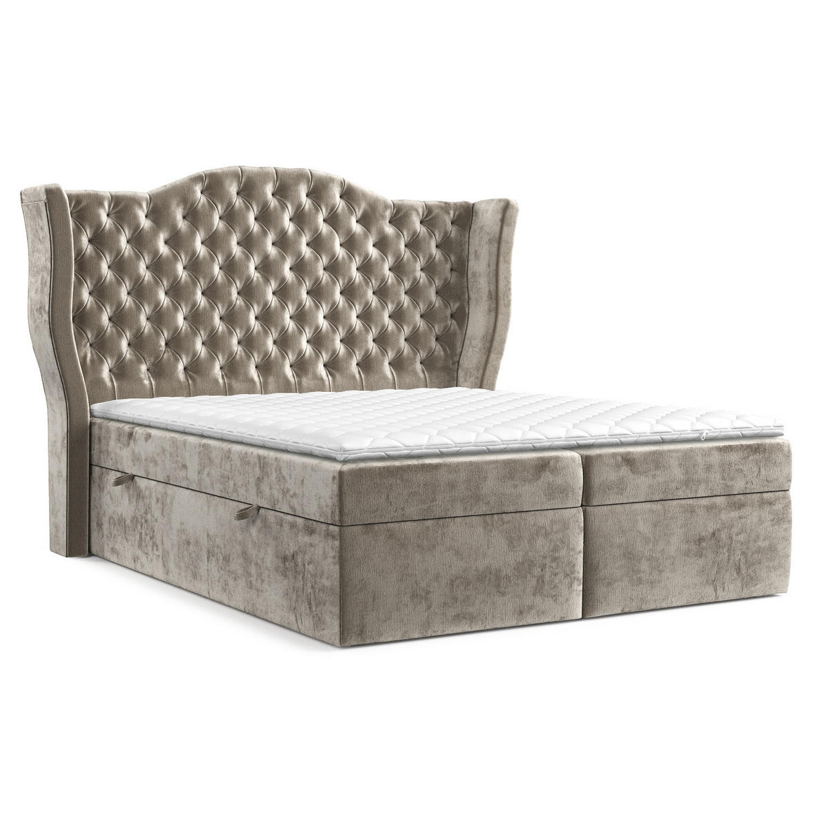 BOXBETT Royal Beige 200/200 cm im Chenille-Stoff - Beige/Schwarz, Holz/Holzwerkstoff (200/200cm) - Maison de Reve