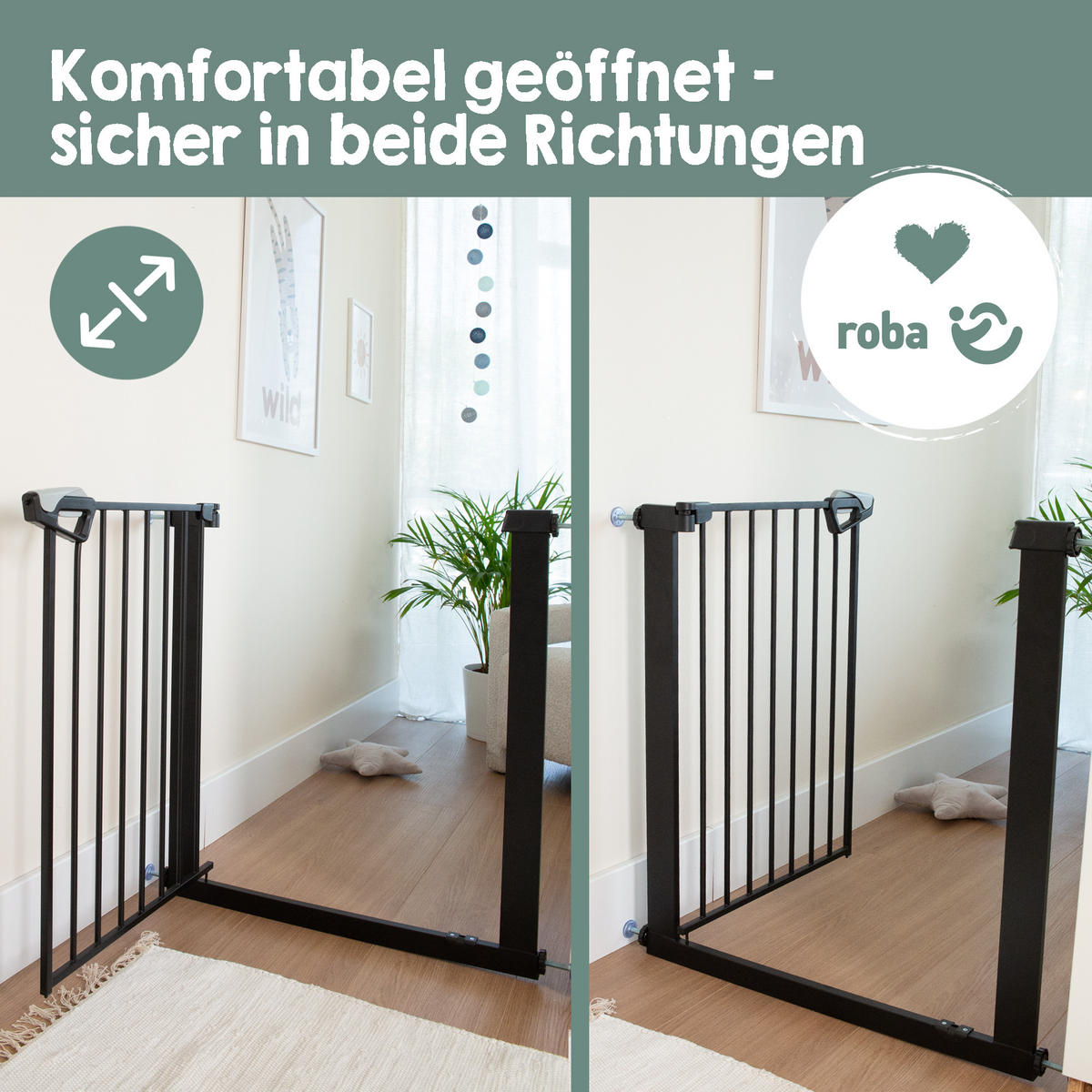 TÜRSCHUTZGITTER easySafe+ zum Klemmen - 75 - 82 cm - Schwarz, Metall (82/5cm) - Roba