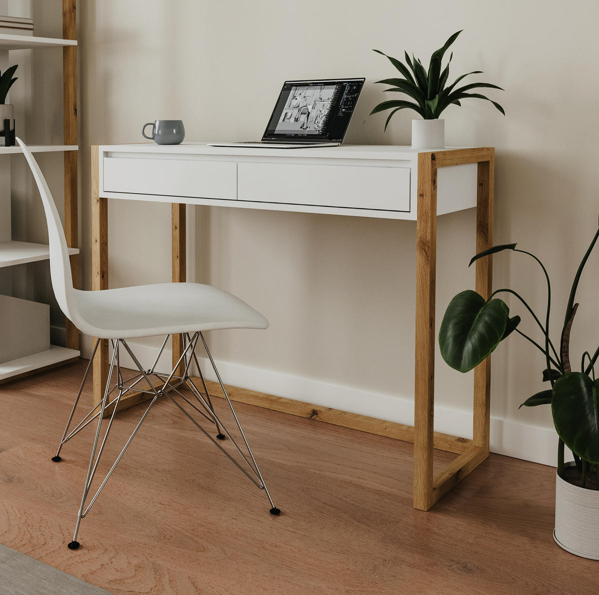 SCHREIBTISCH weiß, Eiche Artisan 100 cm, Laptoptisch mit Schubkästen - Eiche Artisan/Weiß, Holzwerkstoff (35/100/75cm) - Furn.Design