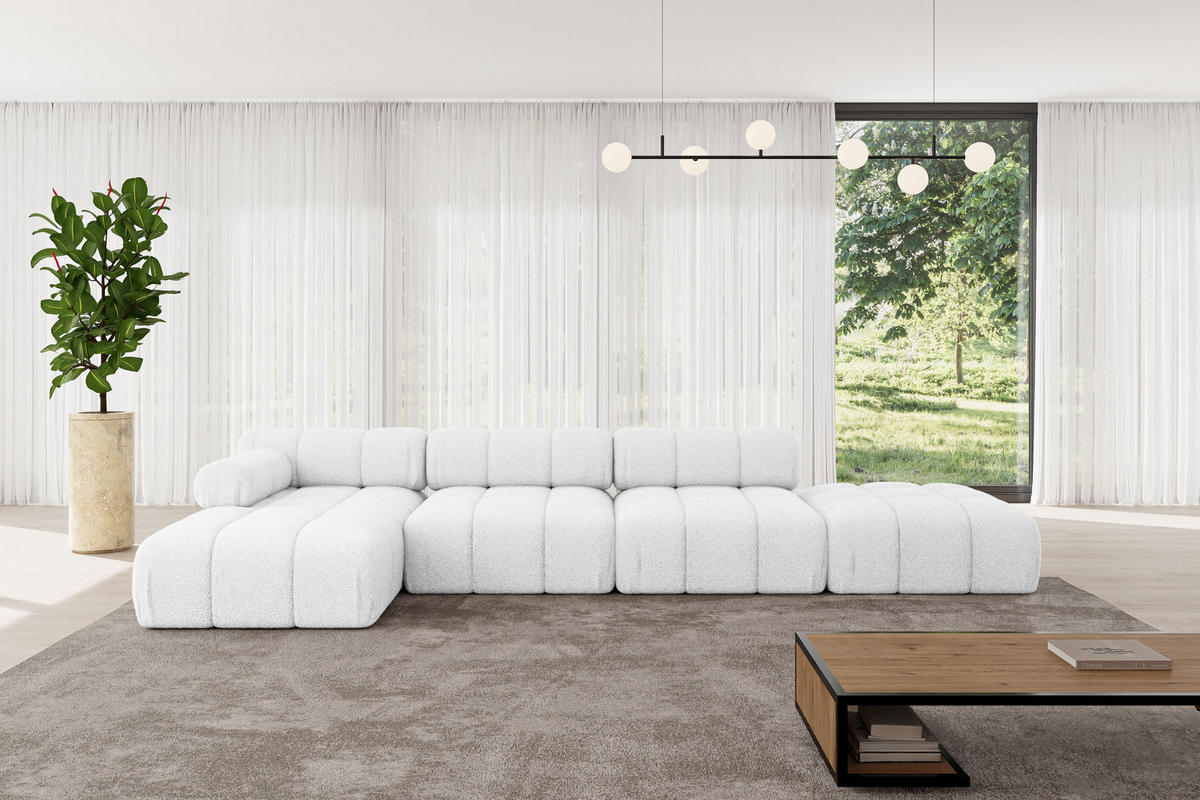 ECKSOFA modulares Sofa Lizur-L2 - 380x160x70 cm Weiß Bouclé - Weiß, Holzwerkstoff/Textil (380/160cm) - ALTDECOR