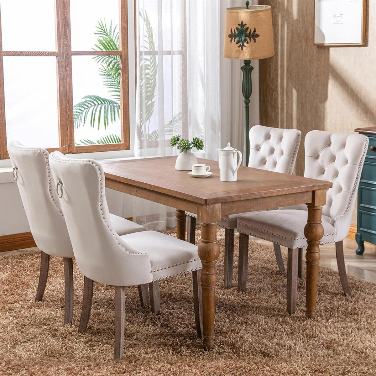 ESSZIMMERSTÜHLE 6er-Set Samt Beige mit Massivholzbeinen - Beige, Textil (50/95.2/62cm)
