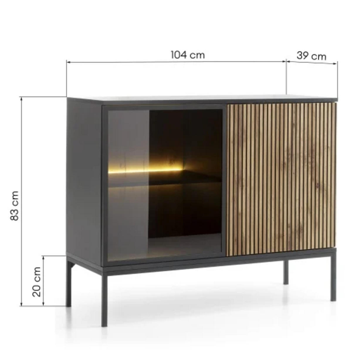 KOMMODE - Sentino S104 LED - Schwarz, Holzwerkstoff/Metall (104/83/39cm) - Möblo