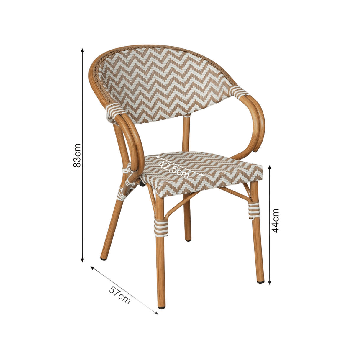 GARTENSTÜHLE Braun Weiß 57/57/84 cm 2er-Set - Braun, Metall (57/84/57cm) - Mobili Rebecca