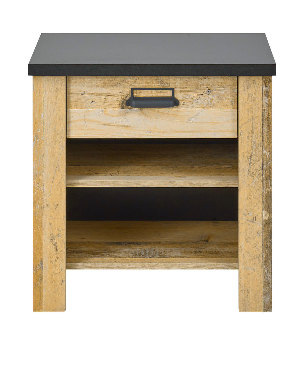 NACHTTISCH Used Wood hell, dunkles Grau 60 x 61 cm, Nachtkommode mit Schubkasten und Soft-Close - Dunkelgrau/Schwarz, Holzwerkstoff/Kunststoff (60/61/39cm) - Furn.Design