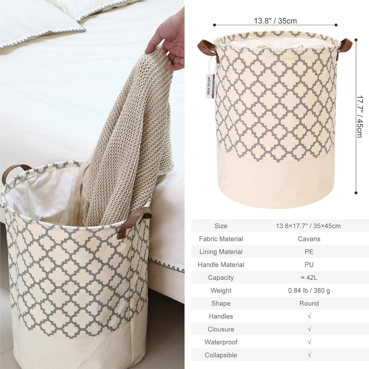 WÄSCHEKORB Gitter-Muster Grau 45 cm - Multicolor, Textil (35/45/35cm)