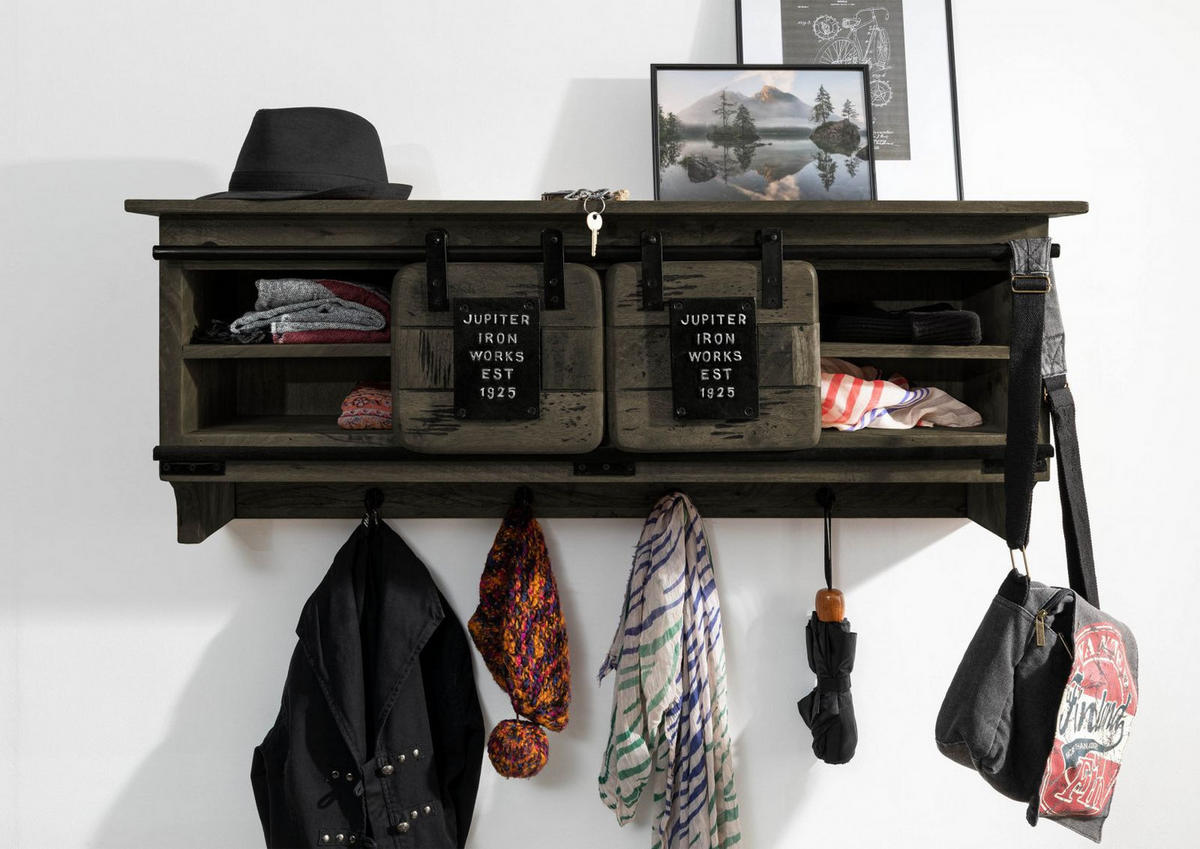 WANDGARDEROBE Mango 115x30x45 grau lackiert RAILWAY #259 - Grau, Holz (115/45/30cm) - Massivmoebel24