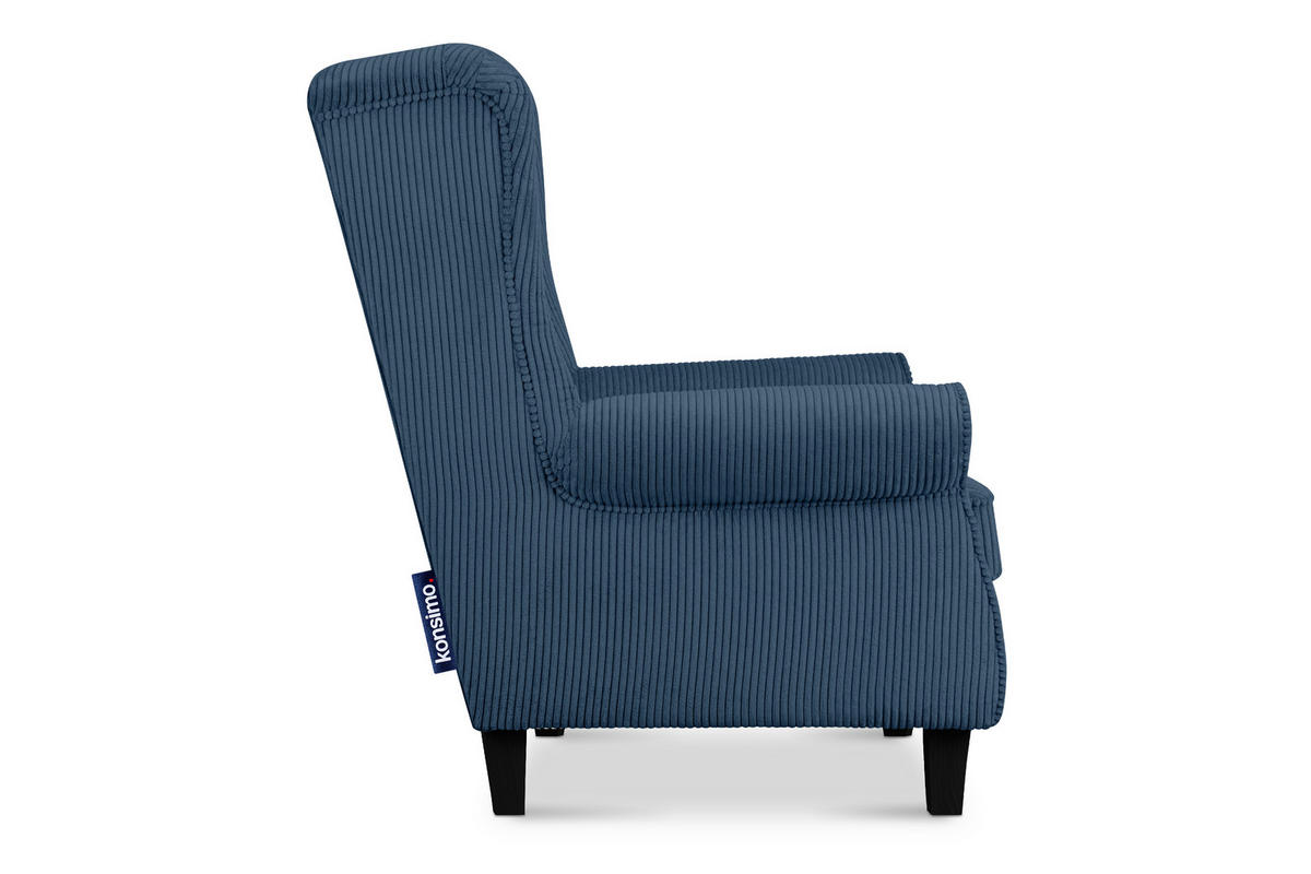 OHRENSESSEL MILES Kord-Bezug Petfriendly, dunkelblau - Dunkelblau, Holzwerkstoff/Buchenholz (82/105/97cm) - KONSIMO®