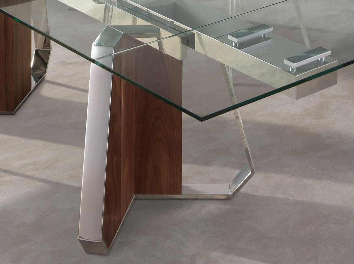 ESSTISCH Rechteckig Walnuss Glas Stahl 180/100/76 cm - Walnussfarben, Glas (100/180/76cm) - ANGEL CERDA