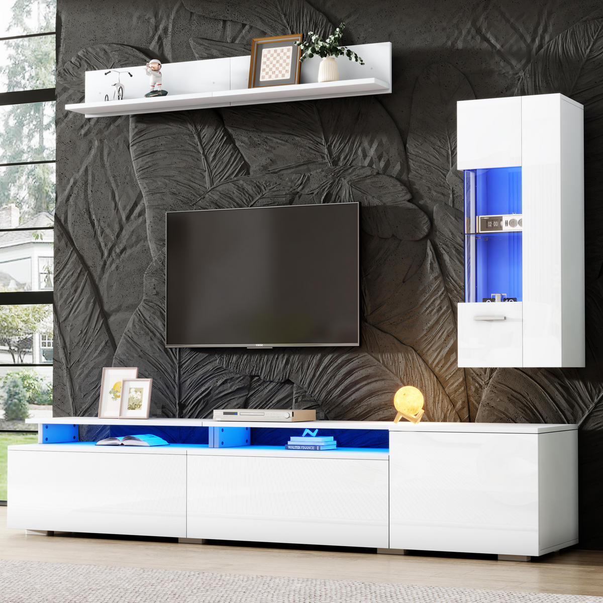 TV-ELEMENT 180/40/45 cm Weiß mit LED Beleuchtung (3 Stück) - Weiß, Holz (180/45/40cm) - Oxeza