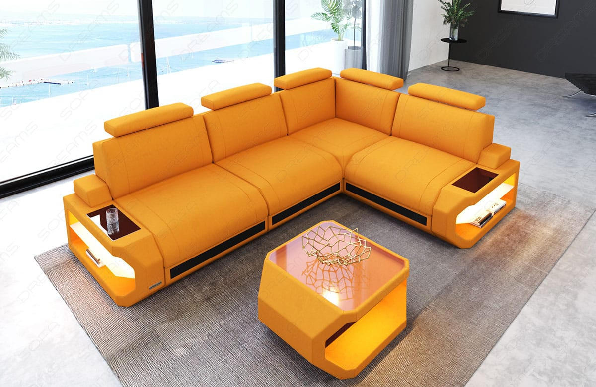 ECKSOFA Siena Apricot Schwarz Mikrofaserstoff - Orange, Kunststoff (272/272cm)