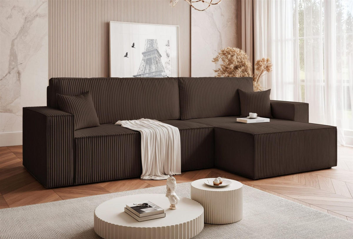 ECKSOFA Adara Max Mit Schlaffunktion - Braun, Holzwerkstoff/Textil (145/276cm) - Fun Möbel