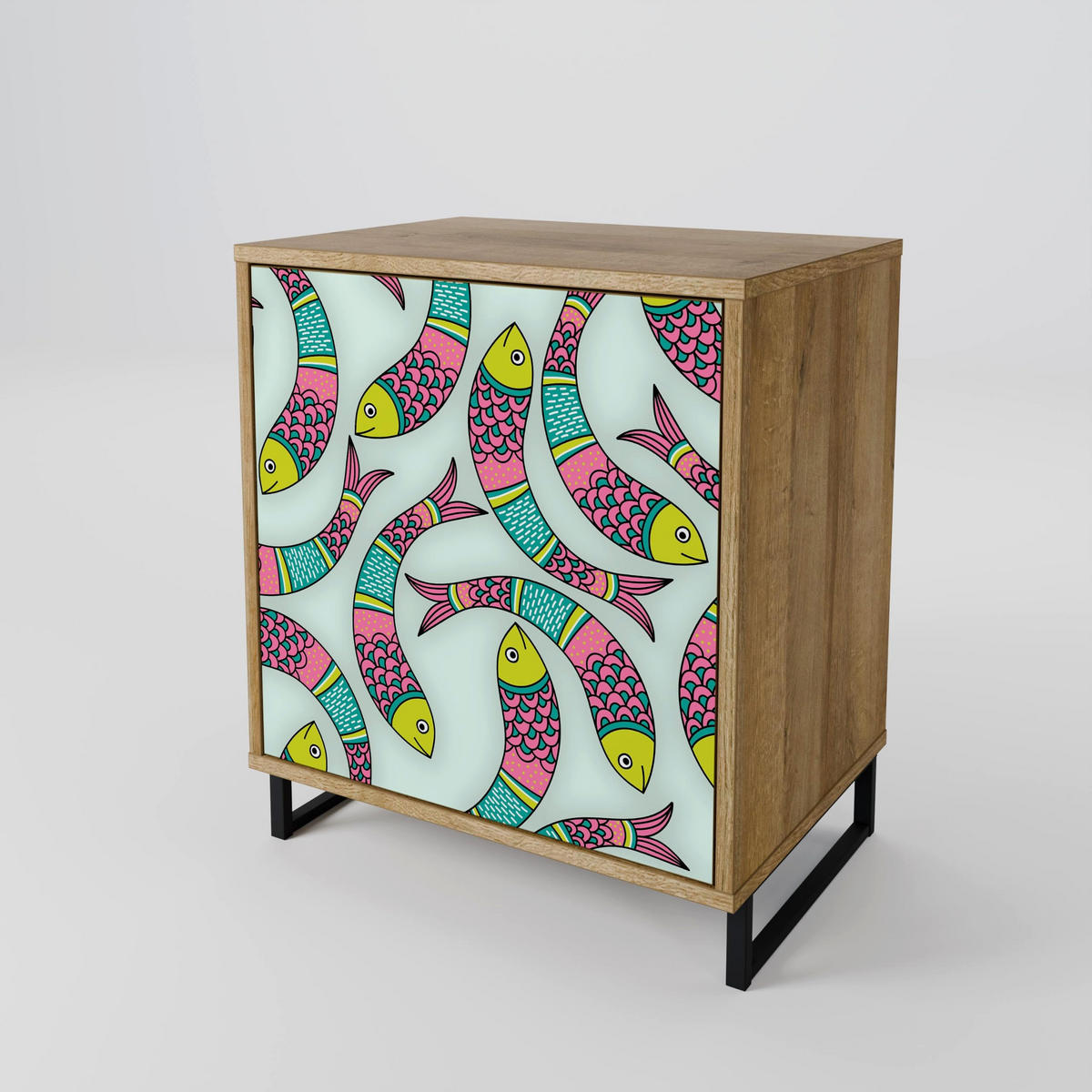 SIDEBOARD INDIAN FISH, Eichefarben, 57,5x42x57,5 cm, Ohne Füße - Eichefarben/Multicolor, Holzwerkstoff (57.5/57.5/42cm) - SpaceRebels