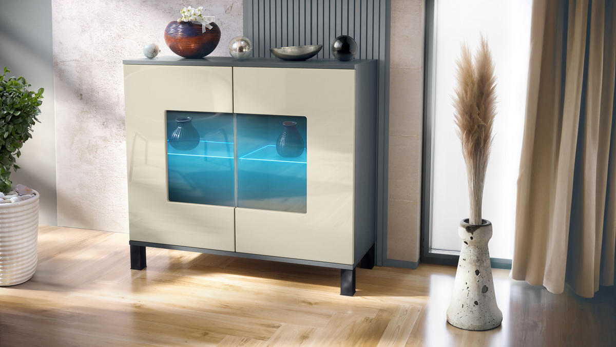 KOMMODE Grömitz Creme Hochglanz - Creme, Holzwerkstoff (92.5/84.5/35cm) - Vladon