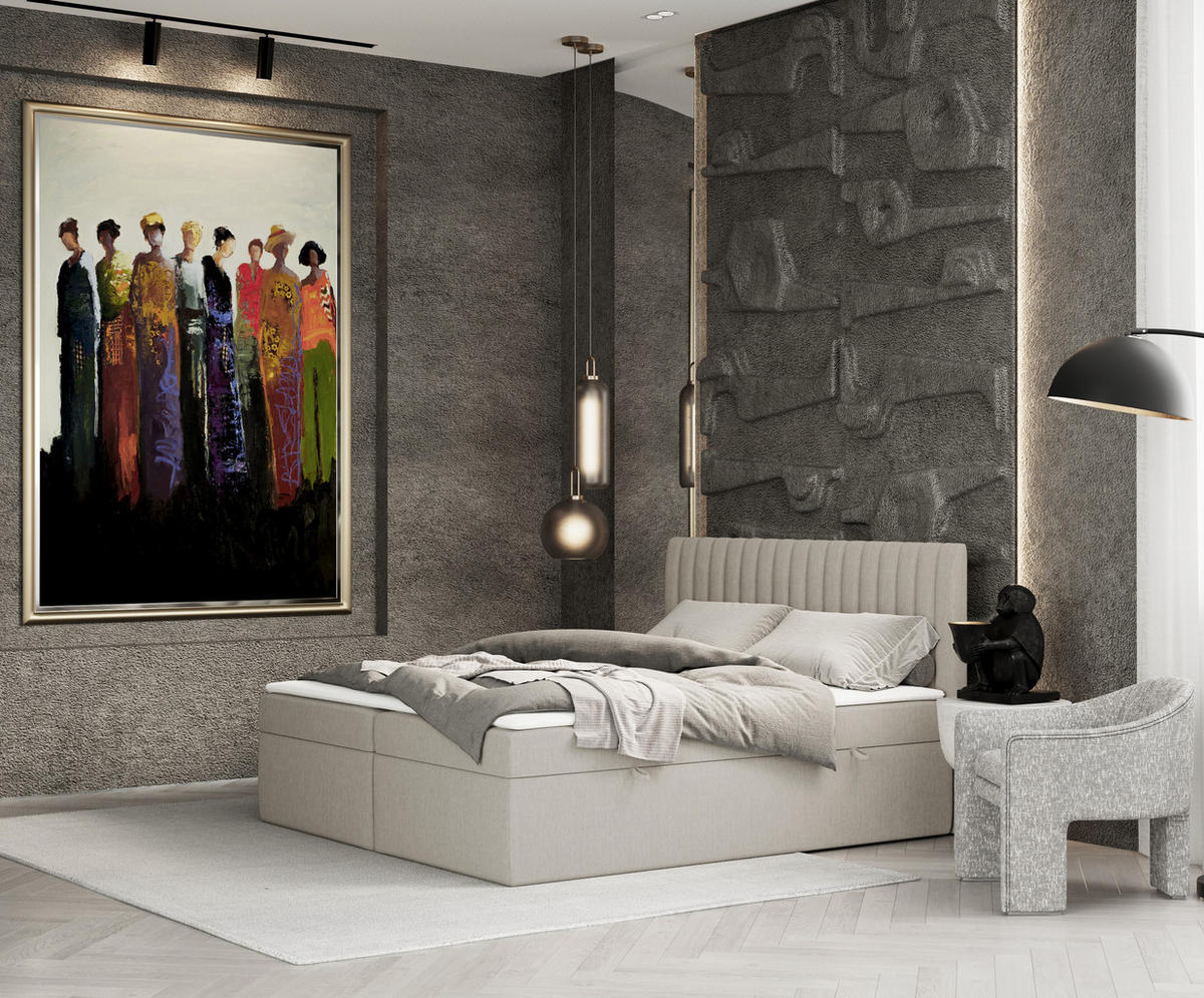 BOXBETT Spencer Beige 140/200 cm mit Matratze und Topper - Beige/Schwarz, Holz/Holzwerkstoff (140/200cm) - Maison de Reve