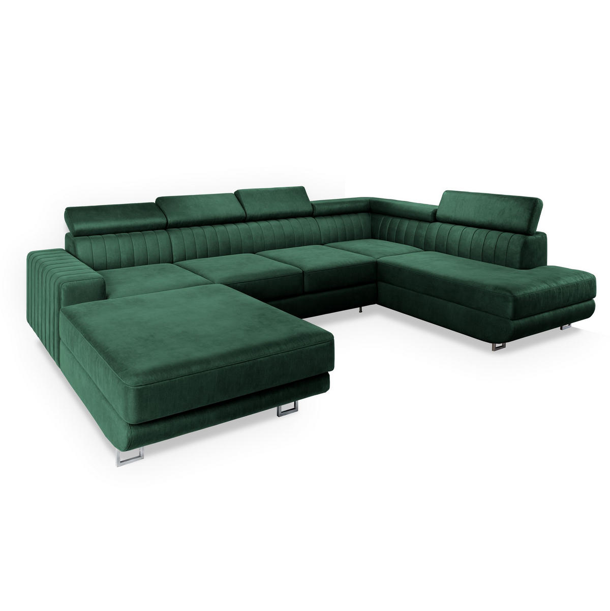 WOHNLANDSCHAFT SIENA R-S Grün Velours-Stoff mit Schlaffunktion - Grün, Holz (335/89/190cm) - MASSENO